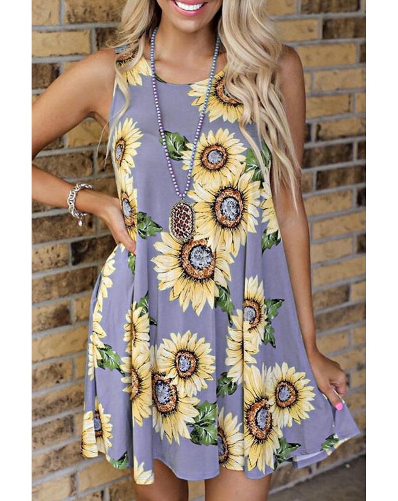 Purple Sunflower Print Tank Dress