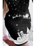 Black V Neck Studded Christmas Print Zipper Bodycon Mini Dress