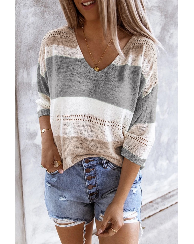 Gray Long Sleeve Loose Casual Knit Top