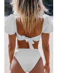 White Sexy Bubble Sleeves High Waist Bikini