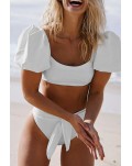White Sexy Bubble Sleeves High Waist Bikini