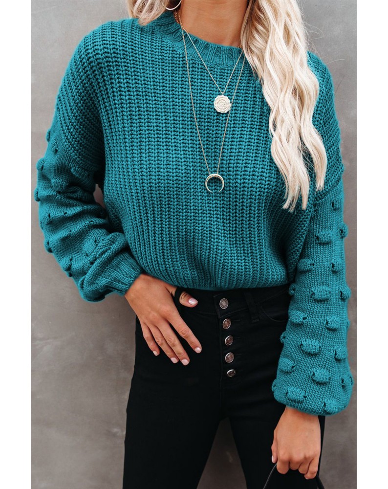 Green Bubble Sleeve Cropped Knit Sweater