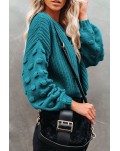 Green Bubble Sleeve Cropped Knit Sweater